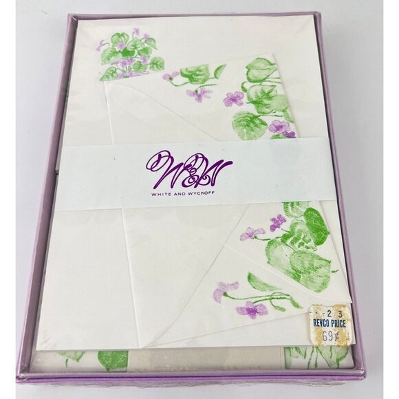 White And Wyckoff Other - Vintage White & Wyckoff Bouquet Of Violets Stationery Set 1970s